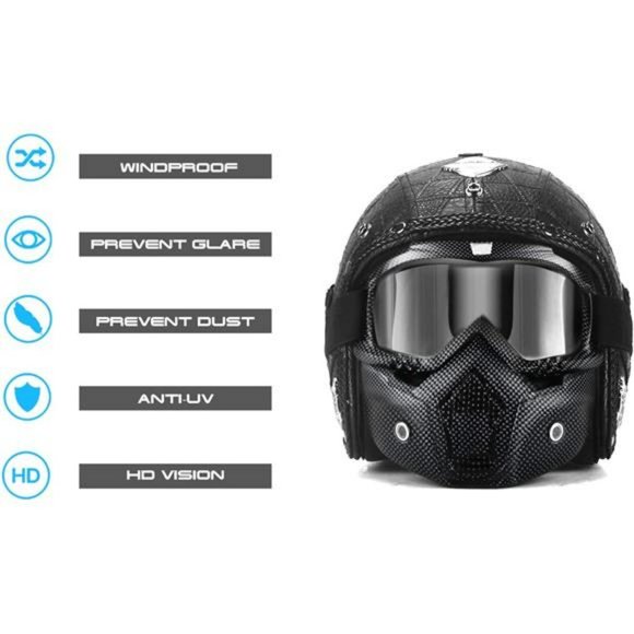 Motorcycle Helmet Riding Goggles Glasses With Removable Face Mask - Picture 4 of 7